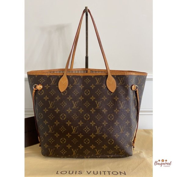 Authentic LOUIS VUITTON Brown Monogram Canvas Leather Neverfull MM Tote Bag - Picture 3 of 13